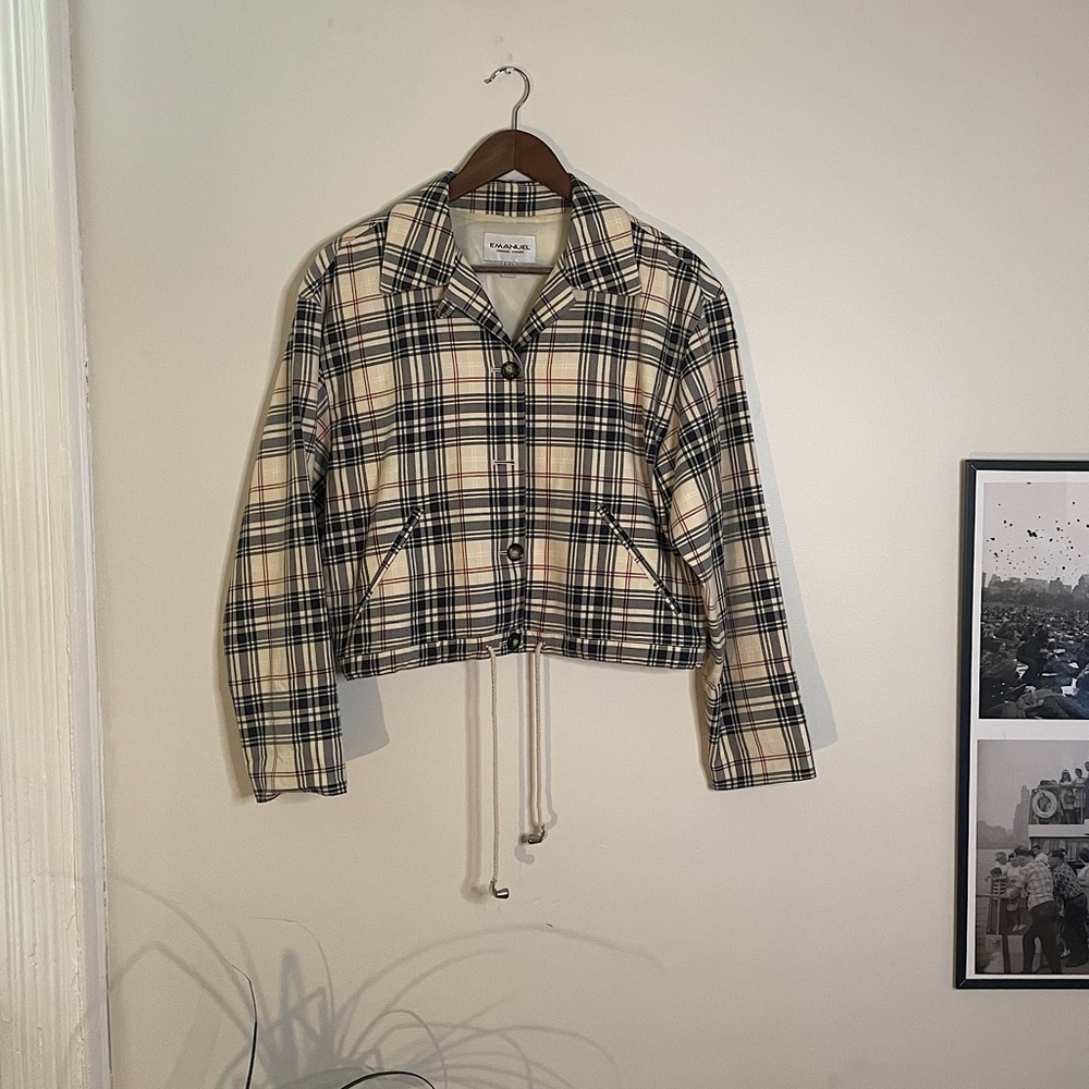 Vintage Plaid Cropped Cinch Bottom Jacket by Emanuel Ungaro Size 8